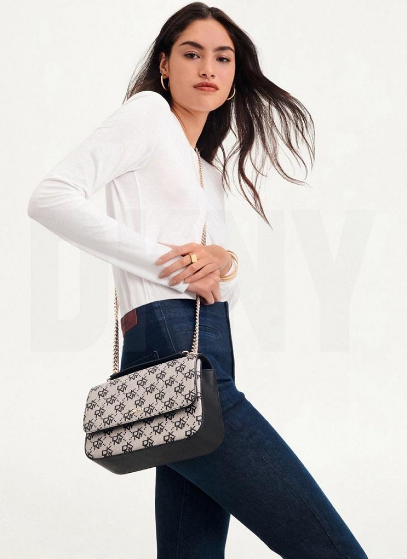 Grey / Black DKNY Sina Flap Bags Shoulder Bags | USA-D0342