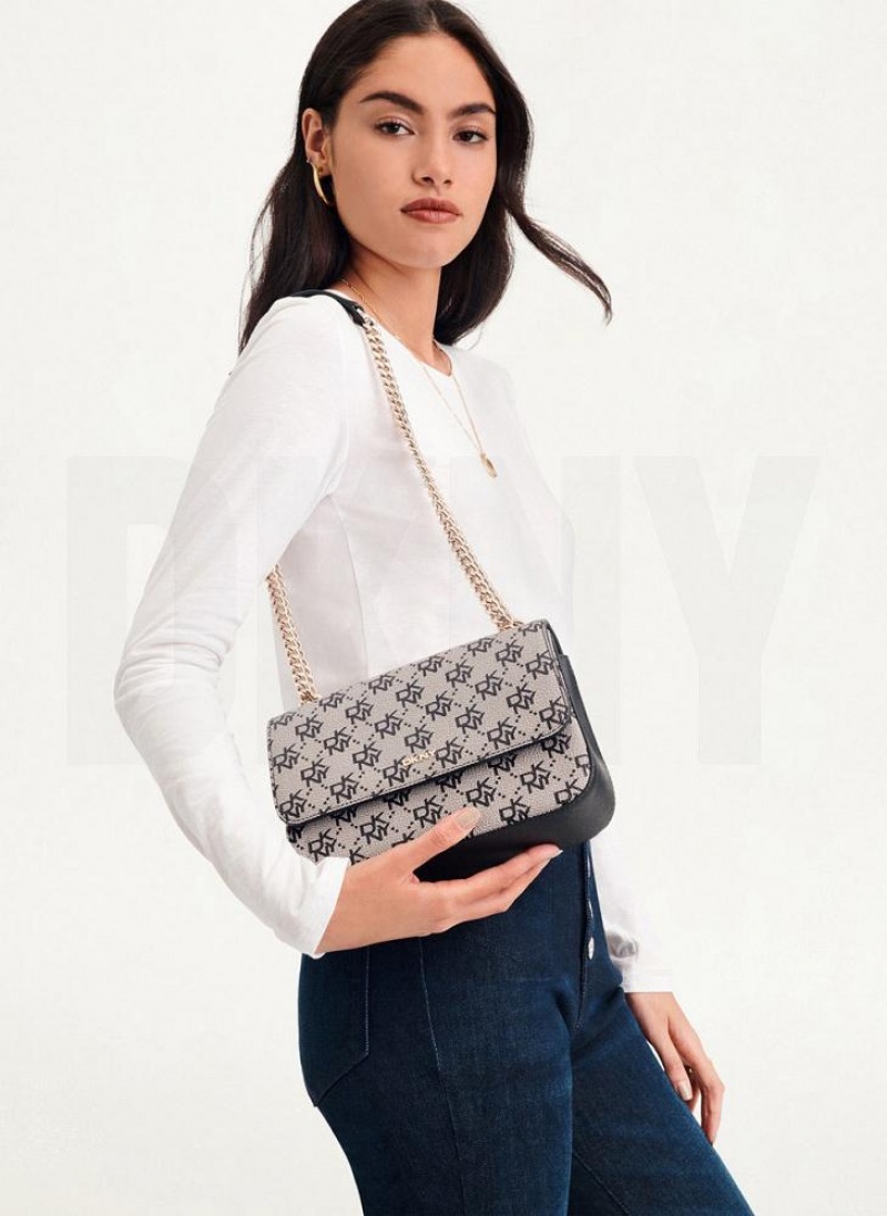 Grey / Black DKNY Sina Flap Bags Shoulder Bags | USA-D0342