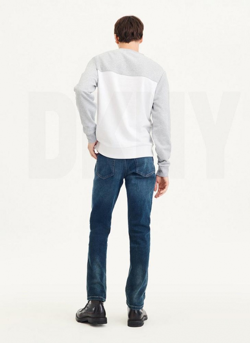 Grey / White DKNY Logo Fleece Crew Men's Sweatshirts | USA-D1880