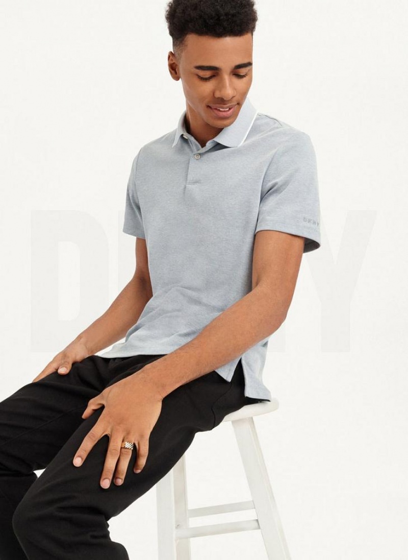 Indigo DKNY Core Pima Cotton Pique Men's Polo Shirts | USA-D0447