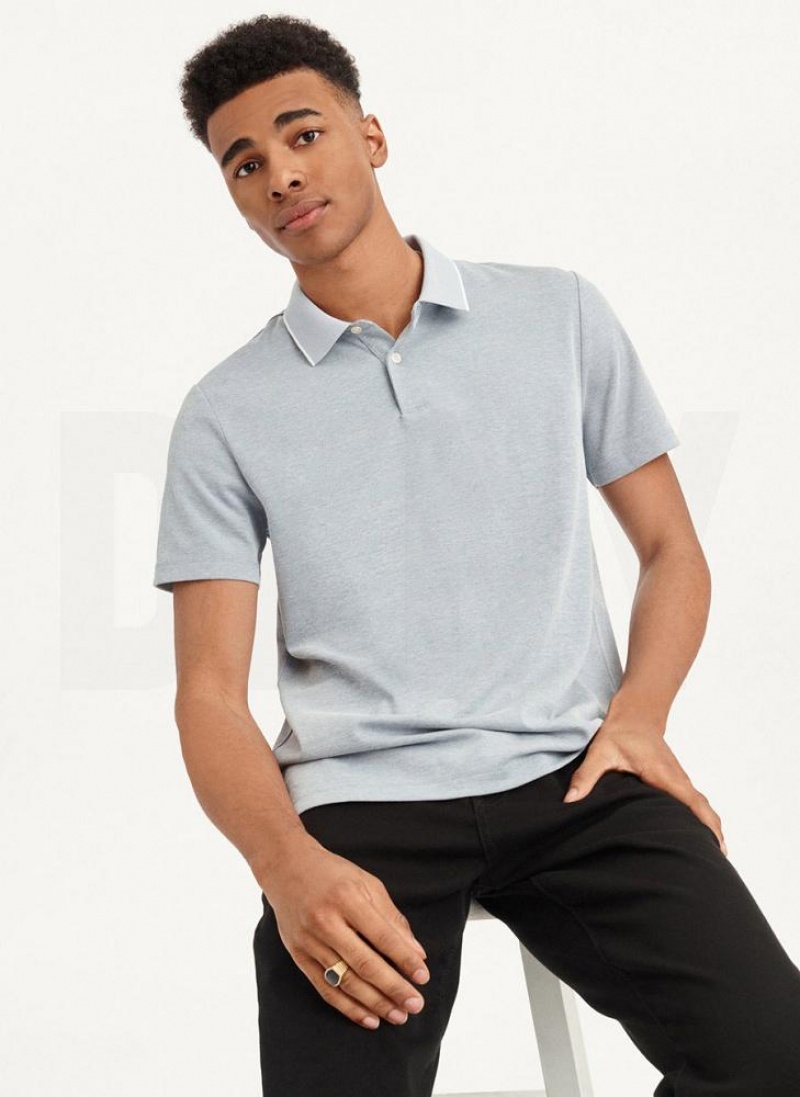 Indigo DKNY Core Pima Cotton Pique Men\'s Polo Shirts | USA-D0447