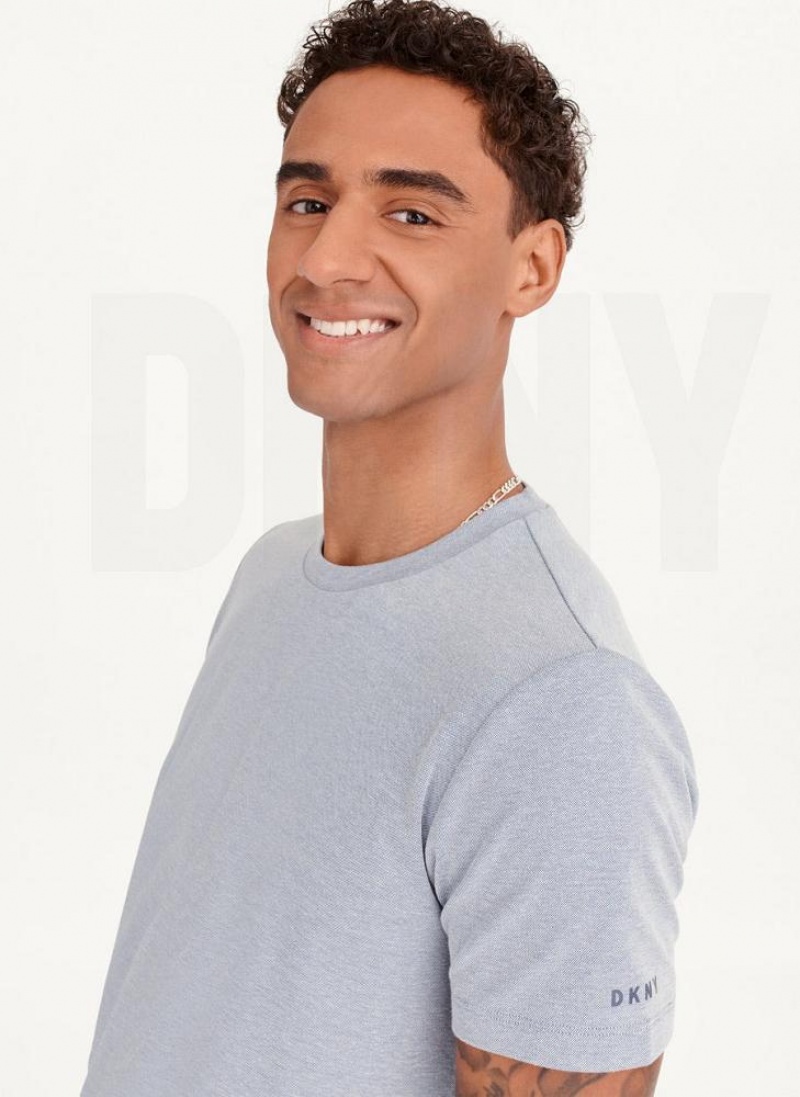 Indigo DKNY Cotton Poly Pique Men's T Shirts | USA-D1646