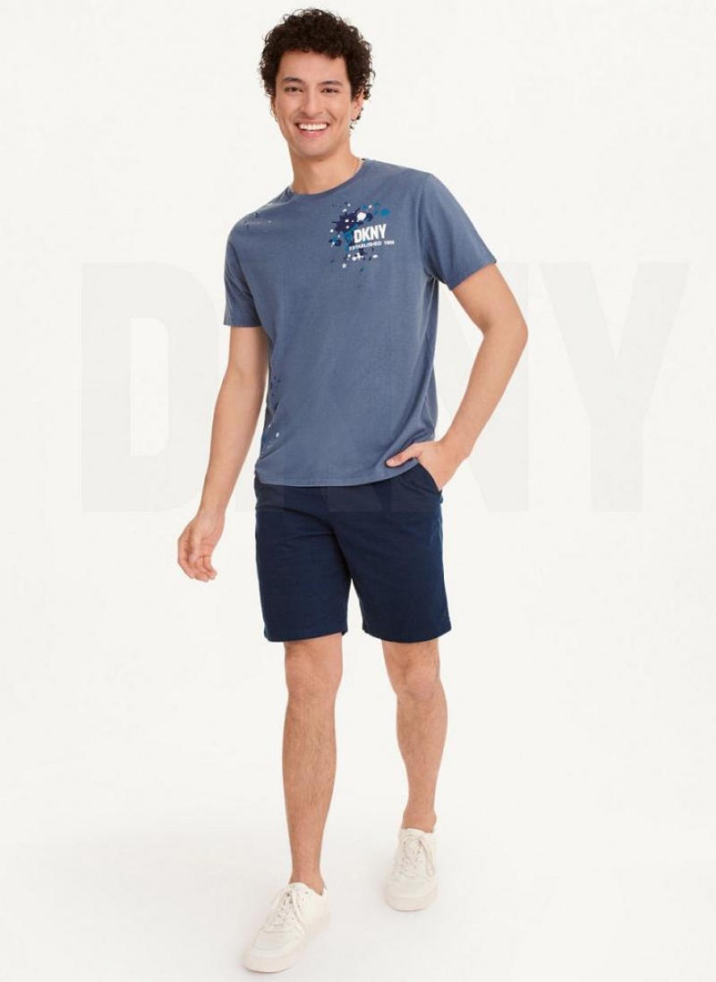 Indigo DKNY Paint Splatter Men's T Shirts | USA-D0563