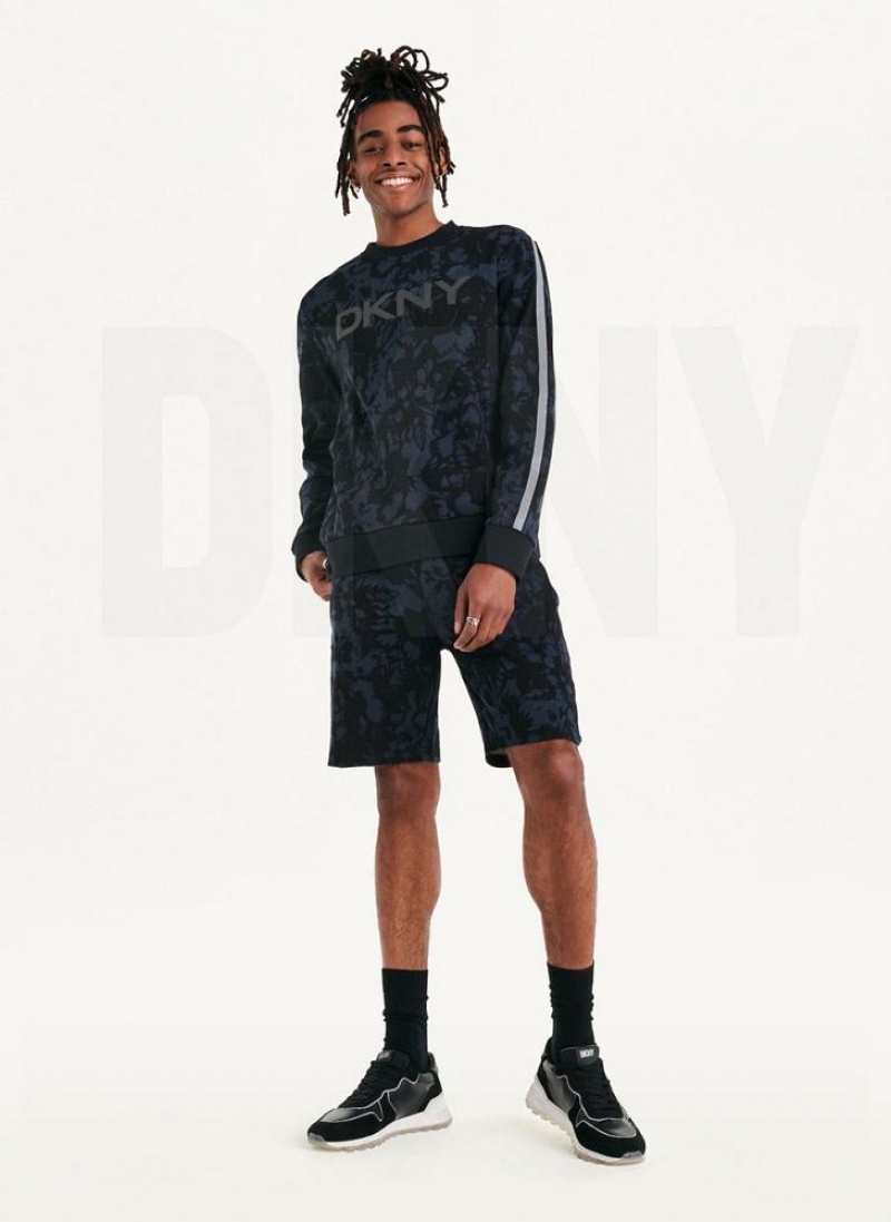 Indigo DKNY Tropical Print French Terry Crewneck Men's Sweatshirts | USA-D1094