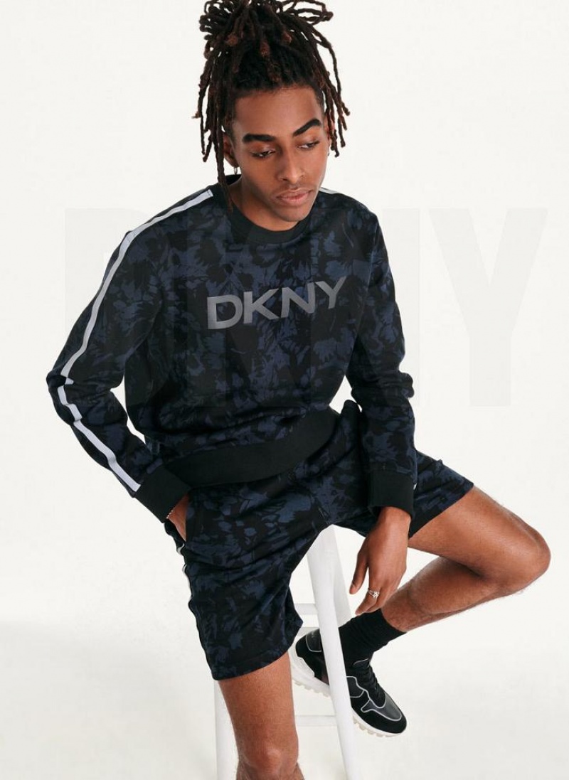 Indigo DKNY Tropical Print French Terry Crewneck Men's Sweatshirts | USA-D1094