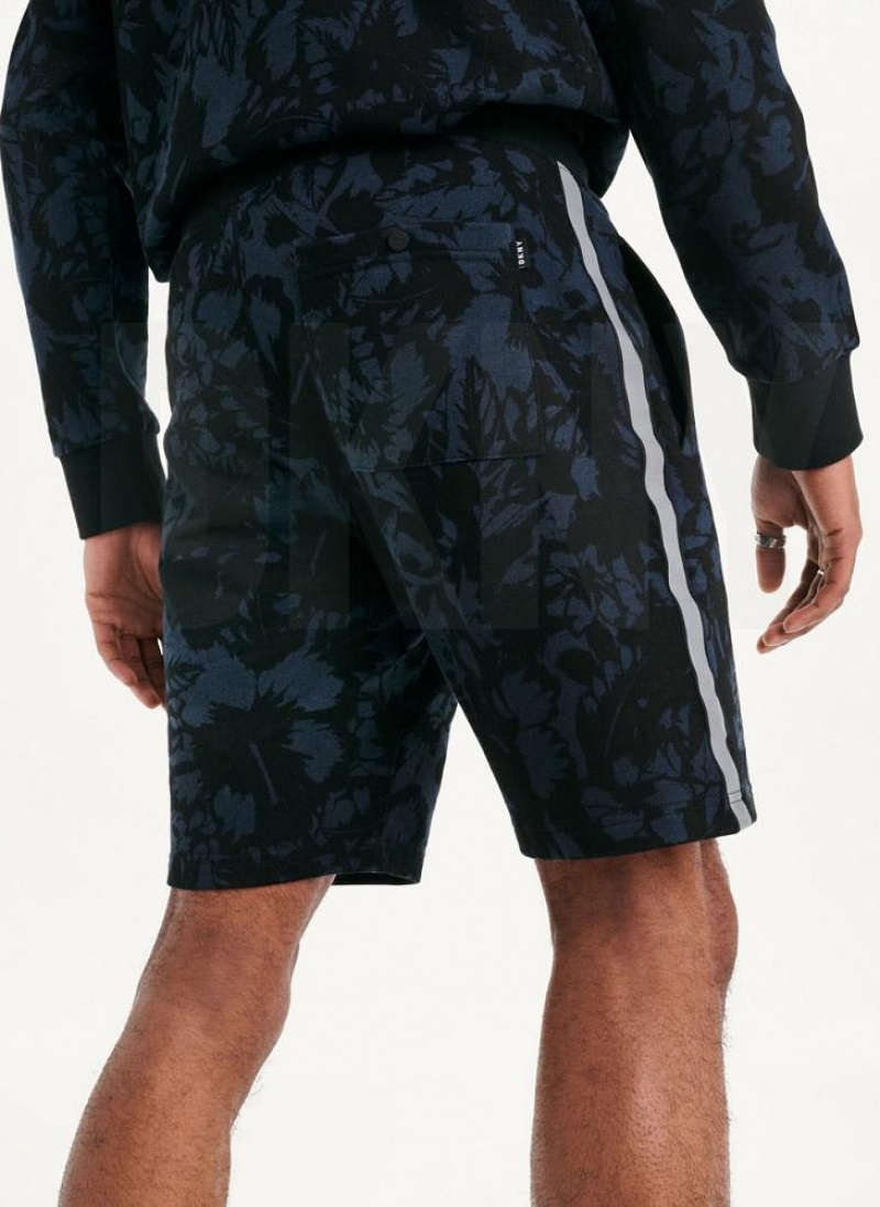 Indigo DKNY Tropical Print French Terrys Men's Shorts | USA-D0514