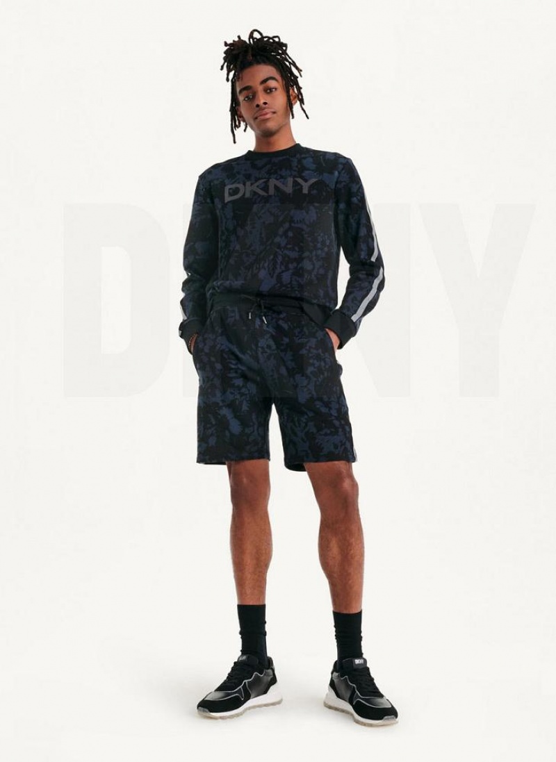Indigo DKNY Tropical Print French Terrys Men's Shorts | USA-D0514