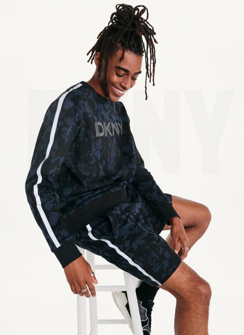 Indigo DKNY Tropical Print French Terrys Men's Shorts | USA-D0514