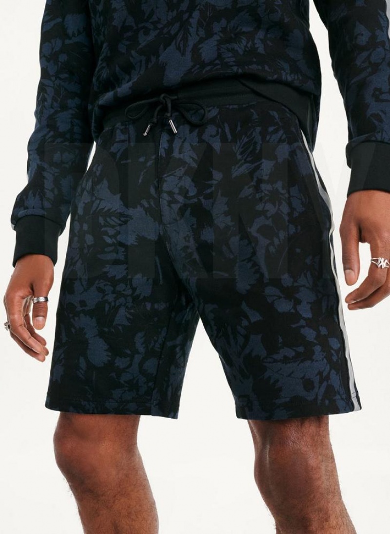 Indigo DKNY Tropical Print French Terrys Men's Shorts | USA-D0514