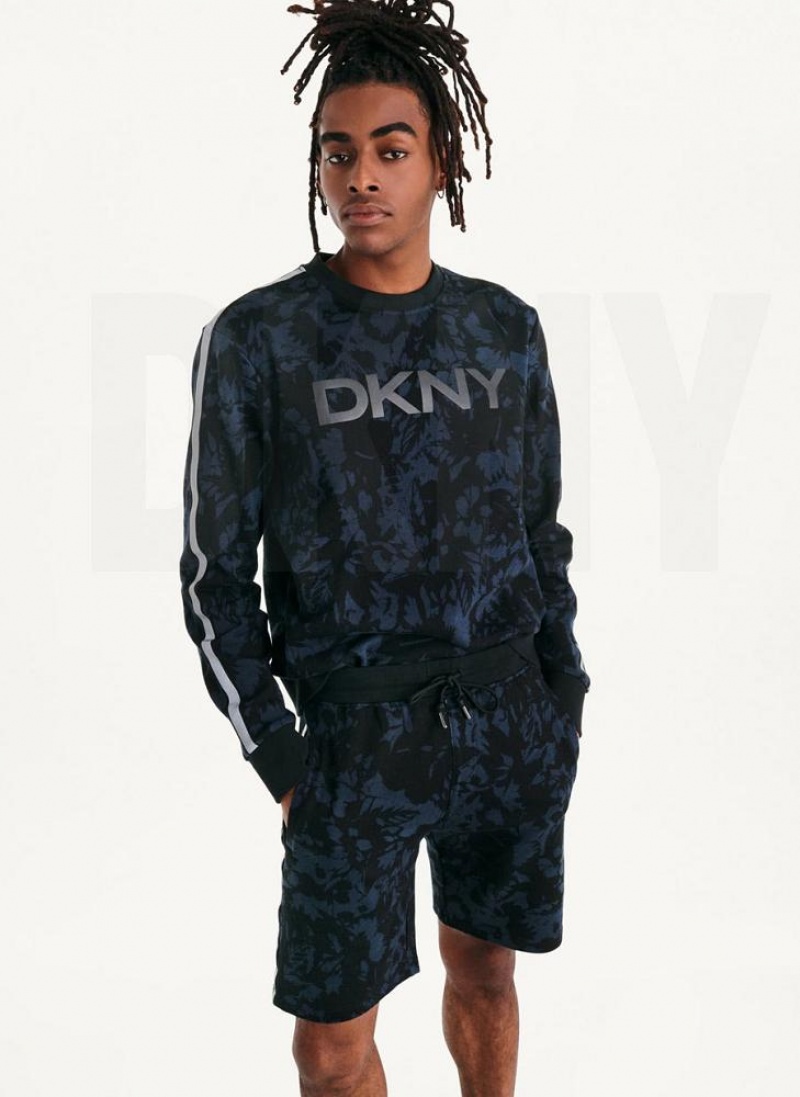 Indigo DKNY Tropical Print French Terrys Men\'s Shorts | USA-D0514