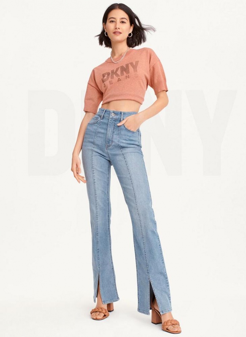 Indigo Wash DKNY Split Hem Women's Jeans | USA-D1776