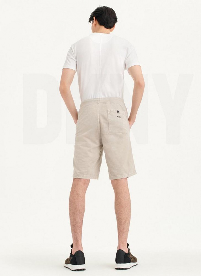 Khaki DKNY Beach Slub Men's Shorts | USA-D0375
