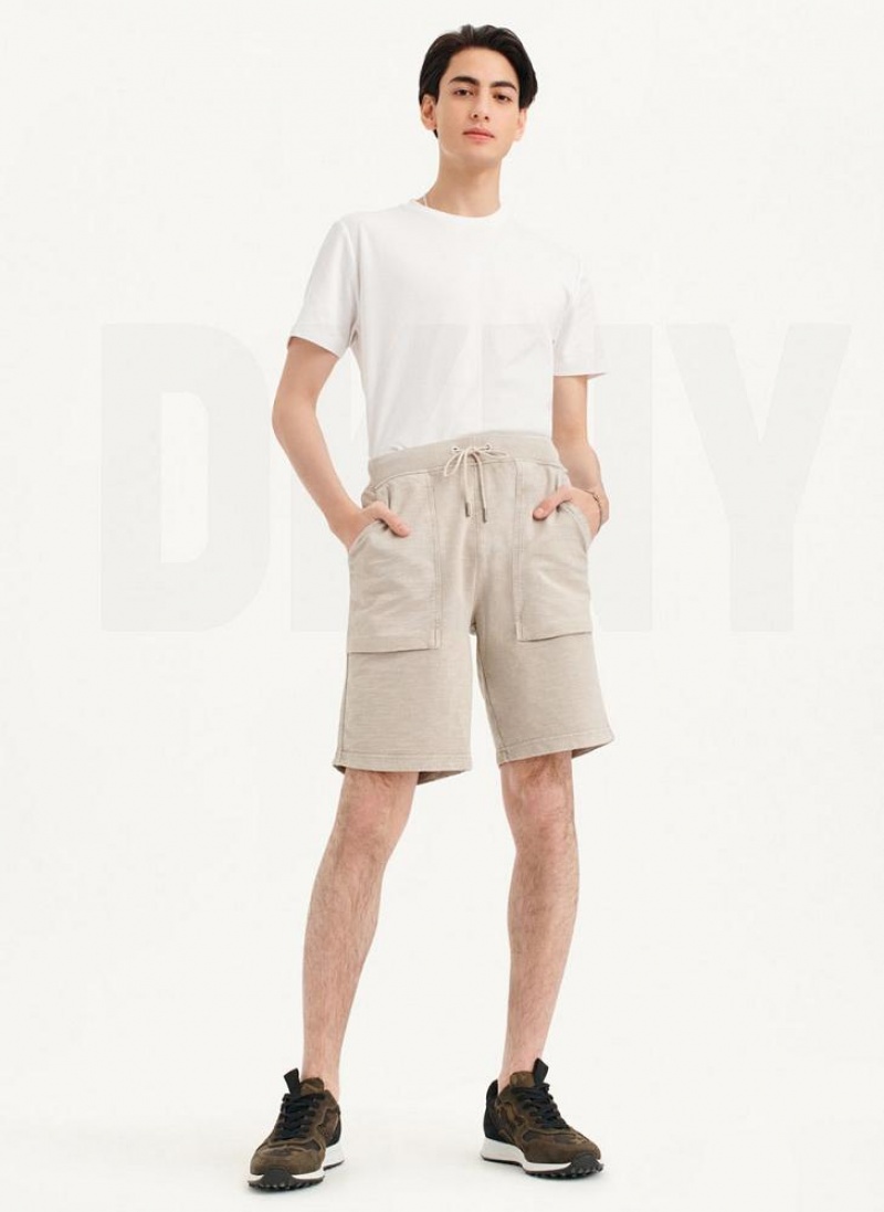Khaki DKNY Beach Slub Men's Shorts | USA-D0375