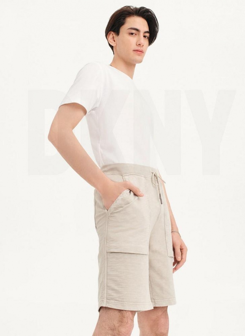 Khaki DKNY Beach Slub Men's Shorts | USA-D0375