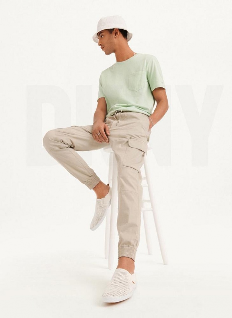 Khaki DKNY Cargo Woven Men's Joggers | USA-D0364