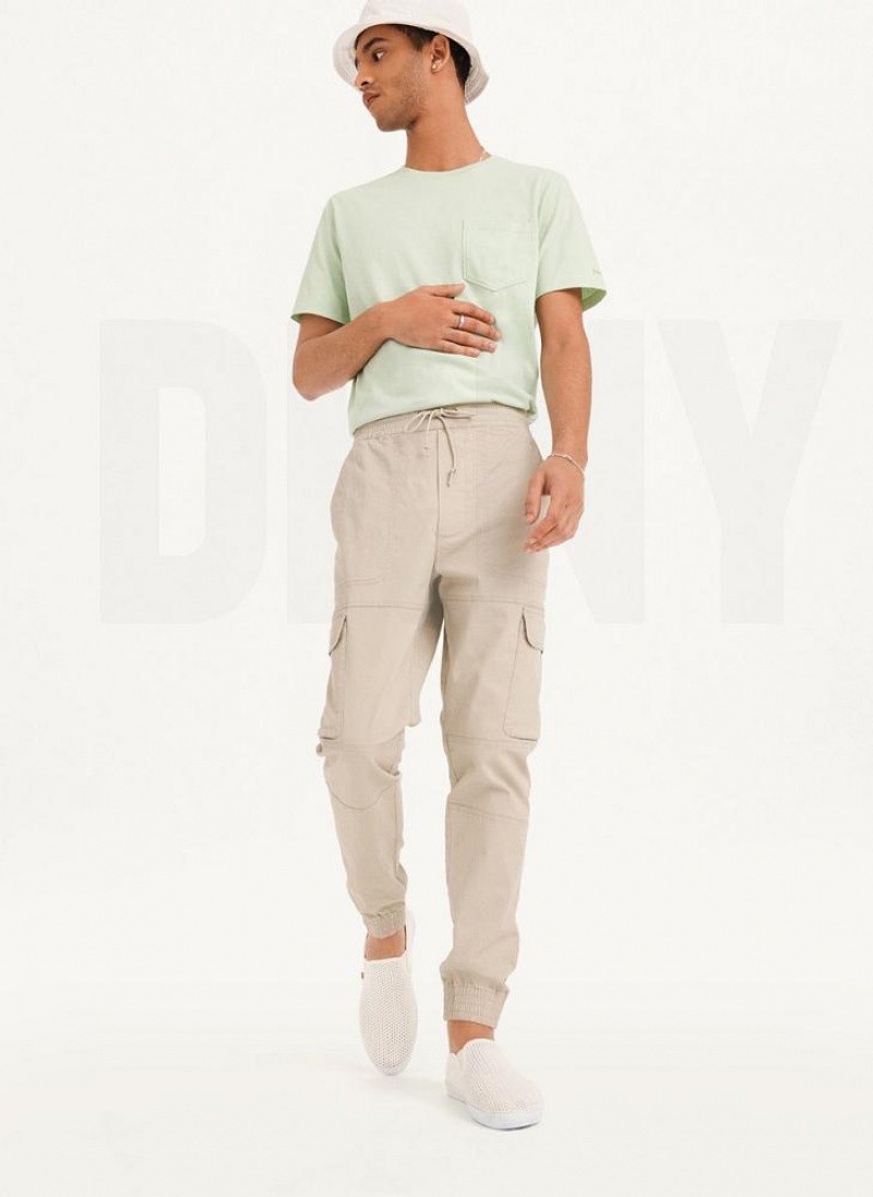 Khaki DKNY Cargo Woven Men's Joggers | USA-D0364