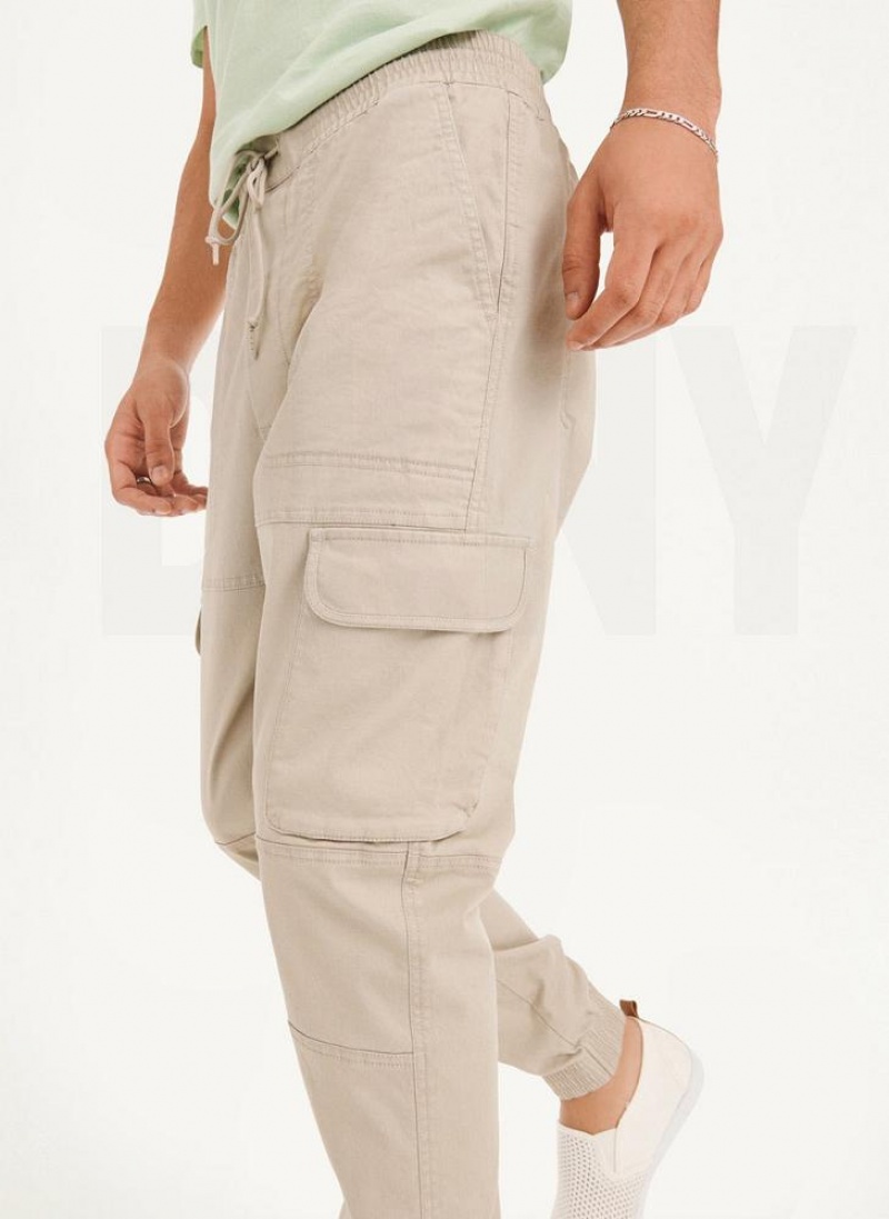 Khaki DKNY Cargo Woven Men's Joggers | USA-D0364