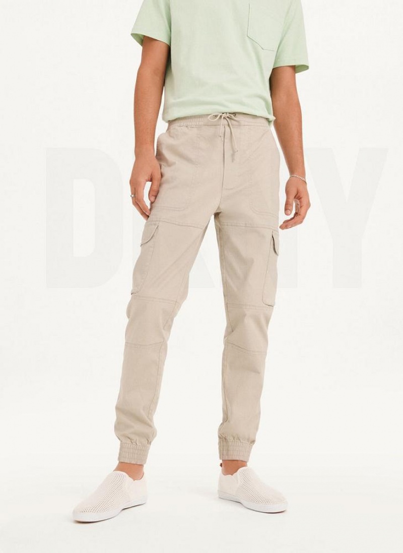 Khaki DKNY Cargo Woven Men\'s Joggers | USA-D0364