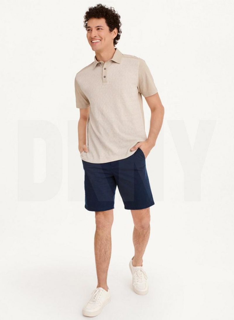 Khaki DKNY Colorblock Plaid Men's Polo Shirts | USA-D0940