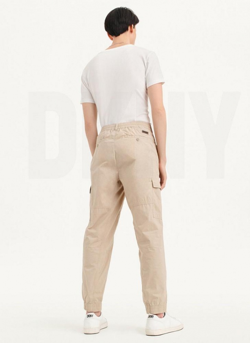 Khaki DKNY Cotton Poplin Washed 4 Pocket Men's Joggers | USA-D0687