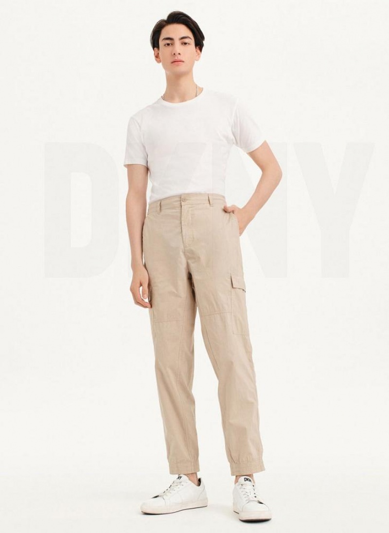 Khaki DKNY Cotton Poplin Washed 4 Pocket Men's Joggers | USA-D0687