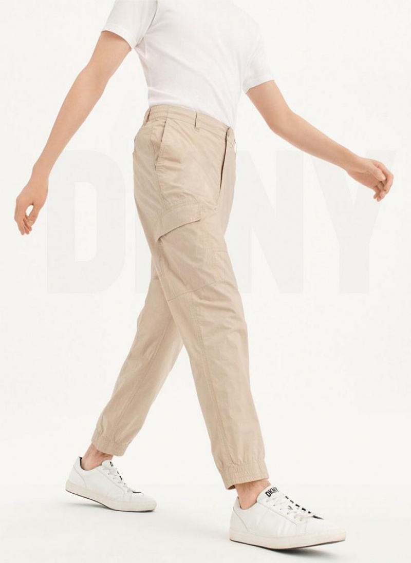 Khaki DKNY Cotton Poplin Washed 4 Pocket Men's Joggers | USA-D0687