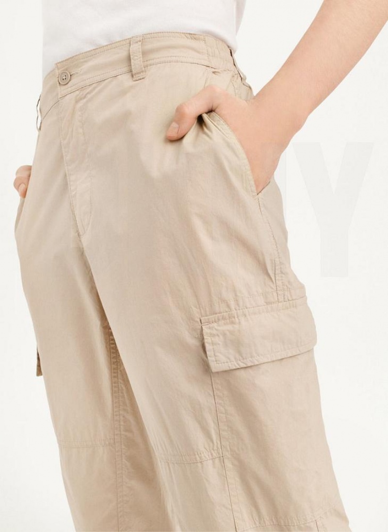 Khaki DKNY Cotton Poplin Washed 4 Pocket Men's Joggers | USA-D0687
