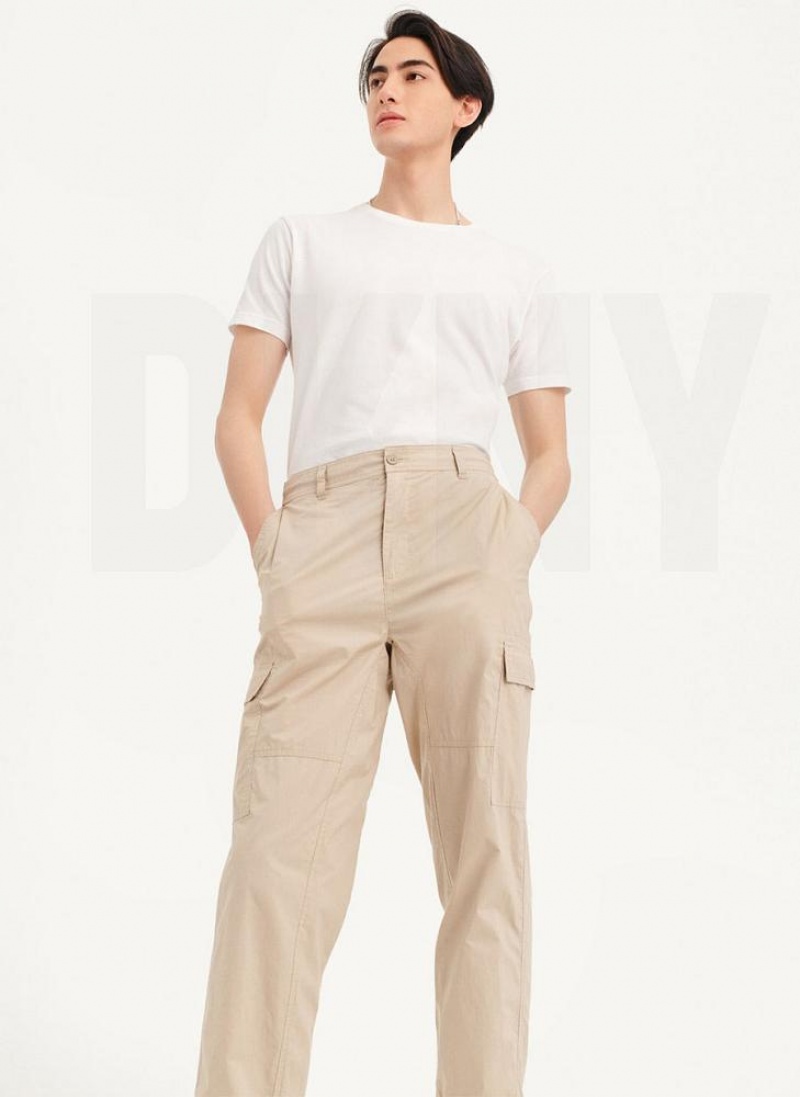 Khaki DKNY Cotton Poplin Washed 4 Pocket Men's Joggers | USA-D0687