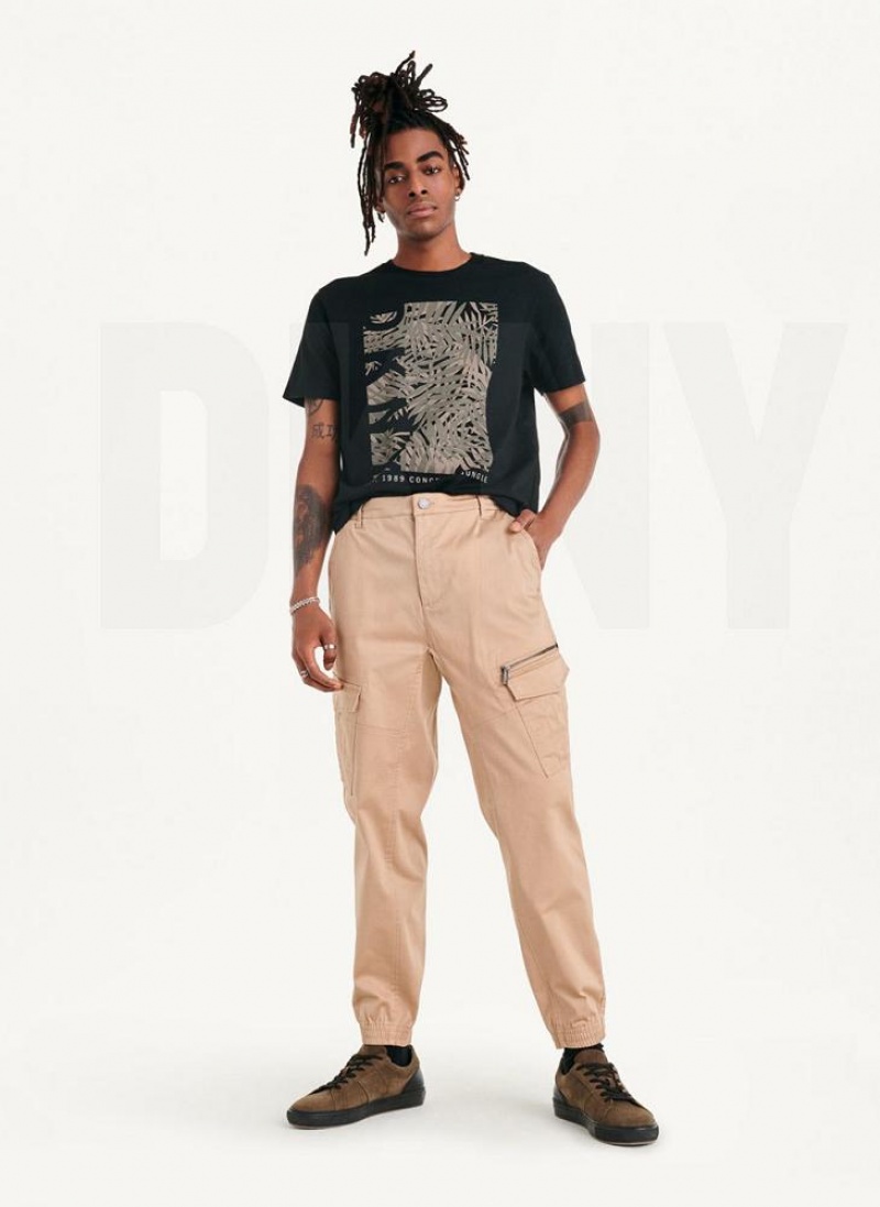 Khaki DKNY Cotton Sateen Men's Joggers | USA-D1562
