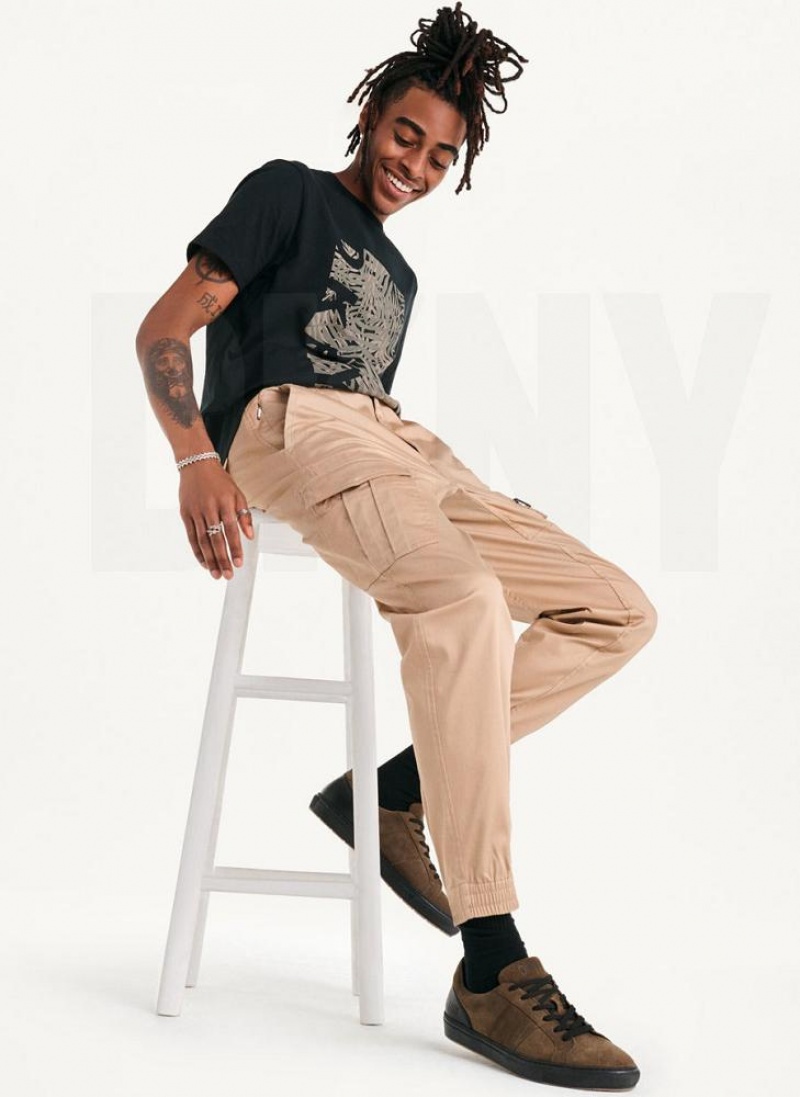 Khaki DKNY Cotton Sateen Men's Joggers | USA-D1562