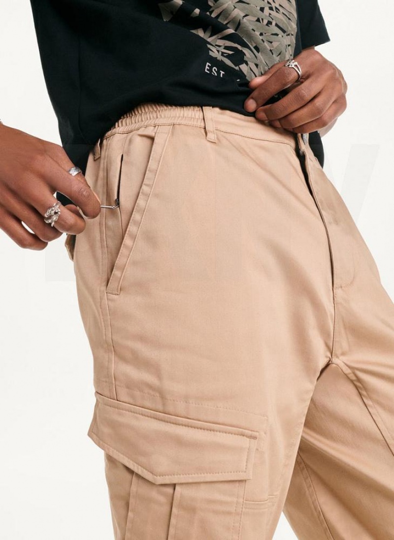 Khaki DKNY Cotton Sateen Men's Joggers | USA-D1562
