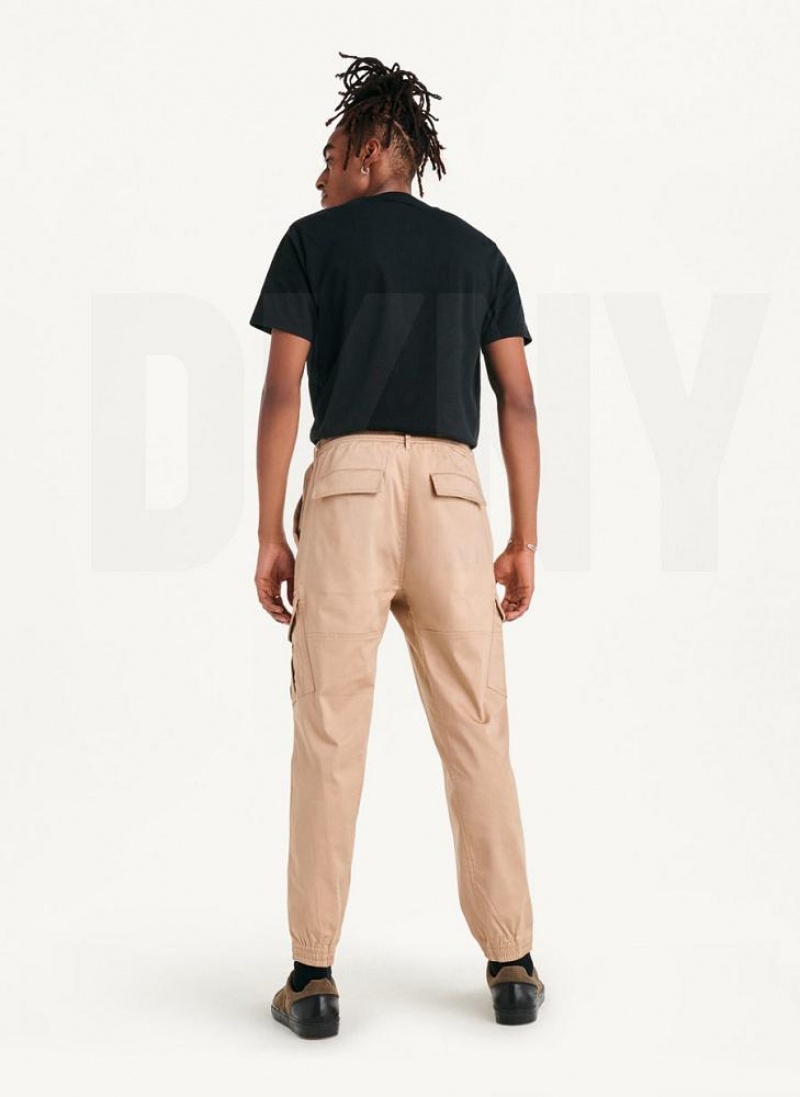 Khaki DKNY Cotton Sateen Men's Joggers | USA-D1562