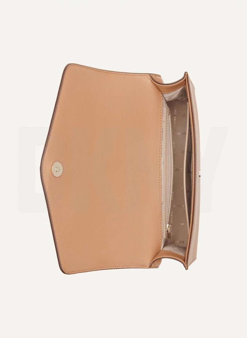 Khaki DKNY Ella Large Flap Bags Shoulder Bags | USA-D1262