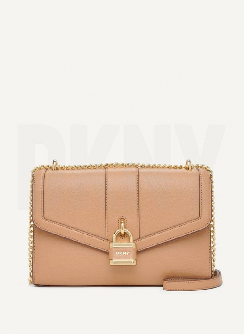 Khaki DKNY Ella Large Flap Bags Shoulder Bags | USA-D1262