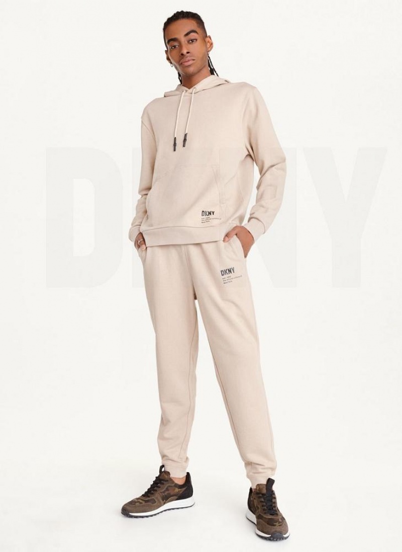 Khaki DKNY French Terry Men's Hoodies | USA-D1441