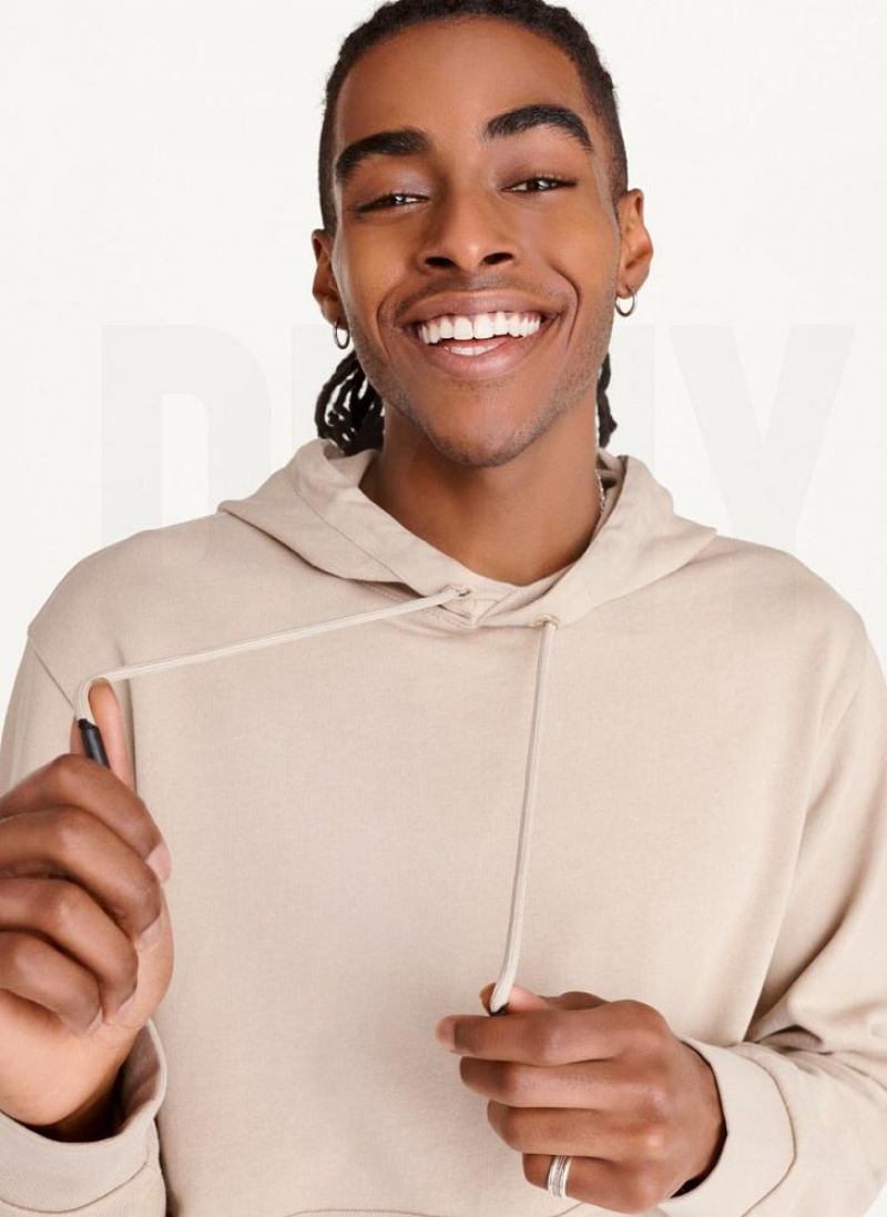 Khaki DKNY French Terry Men's Hoodies | USA-D1441