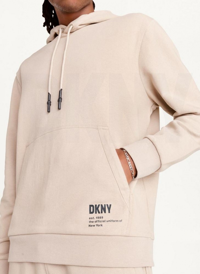 Khaki DKNY French Terry Men's Hoodies | USA-D1441