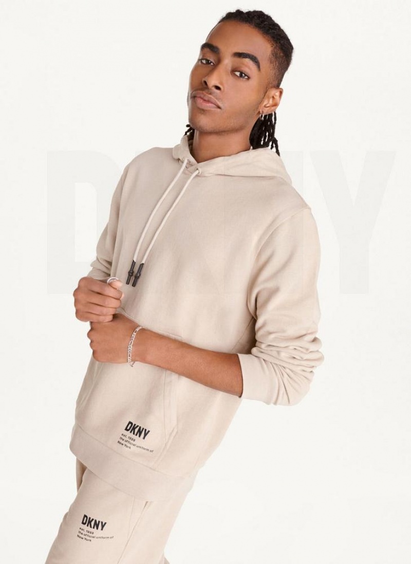 Khaki DKNY French Terry Men\'s Hoodies | USA-D1441
