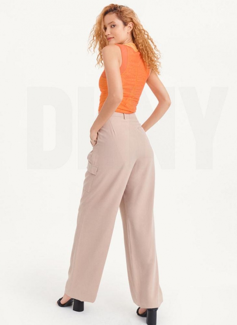 Khaki DKNY Frosted Twill Women's Pants | USA-D0730