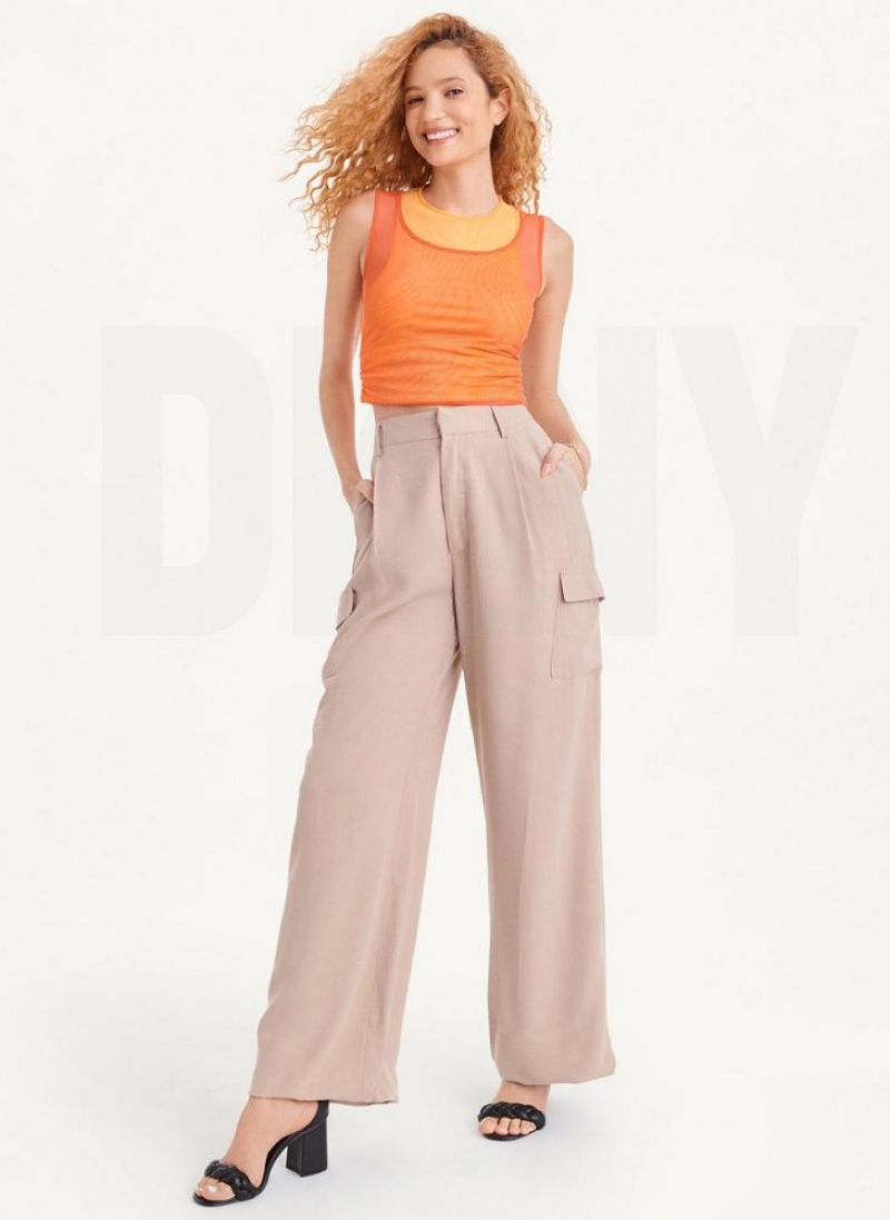 Khaki DKNY Frosted Twill Women's Pants | USA-D0730