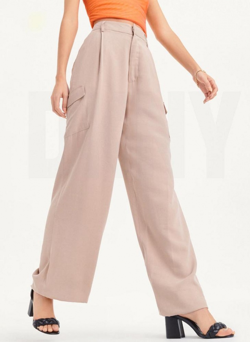 Khaki DKNY Frosted Twill Women\'s Pants | USA-D0730