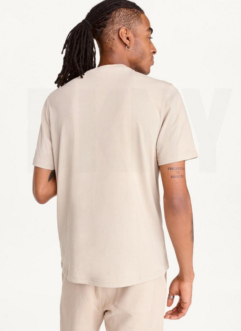 Khaki DKNY Left Chest Logo Men's T Shirts | USA-D1713