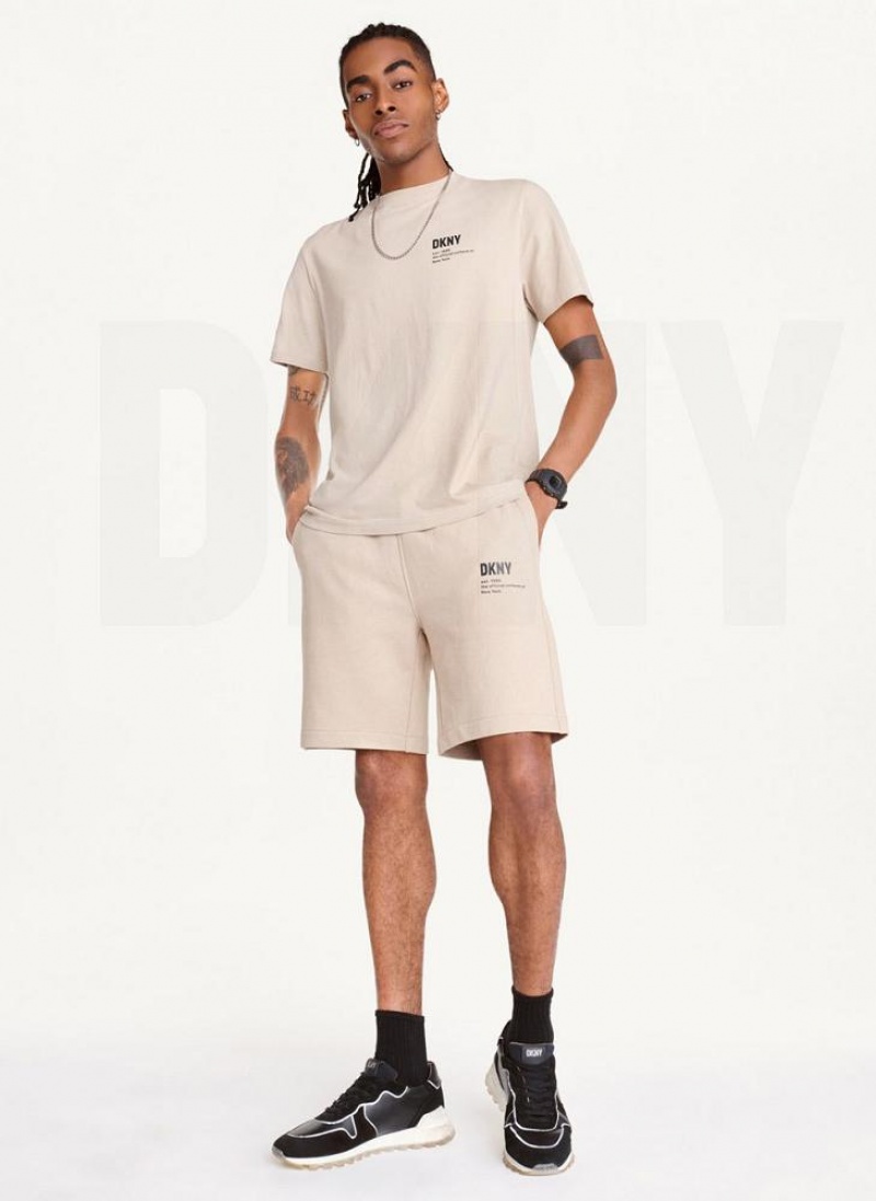 Khaki DKNY Left Chest Logo Men's T Shirts | USA-D1713