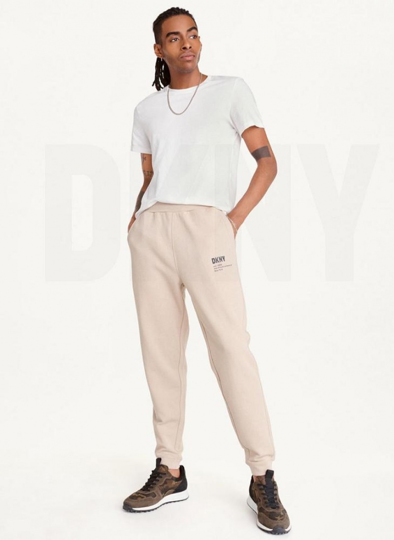 Khaki DKNY Logo Men's Pants | USA-D0343