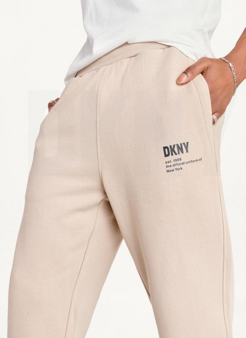 Khaki DKNY Logo Men's Pants | USA-D0343