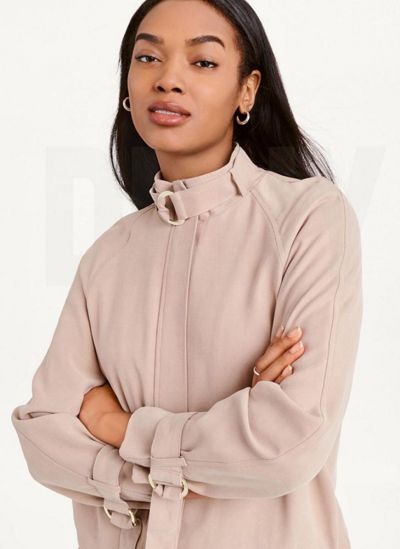 Khaki DKNY Long Sleeve Women's Jackets | USA-D0706