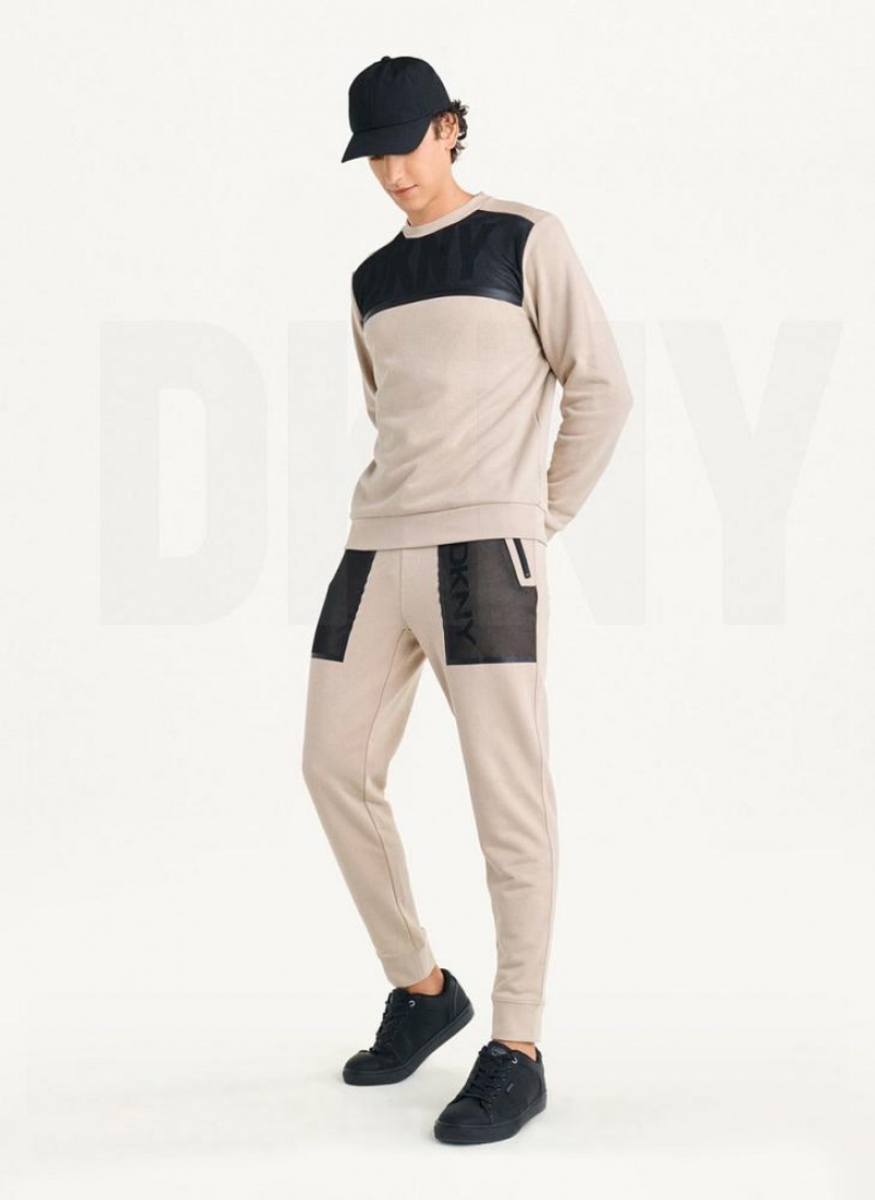 Khaki DKNY Mesh Pocket Logo Men's Pants | USA-D0216