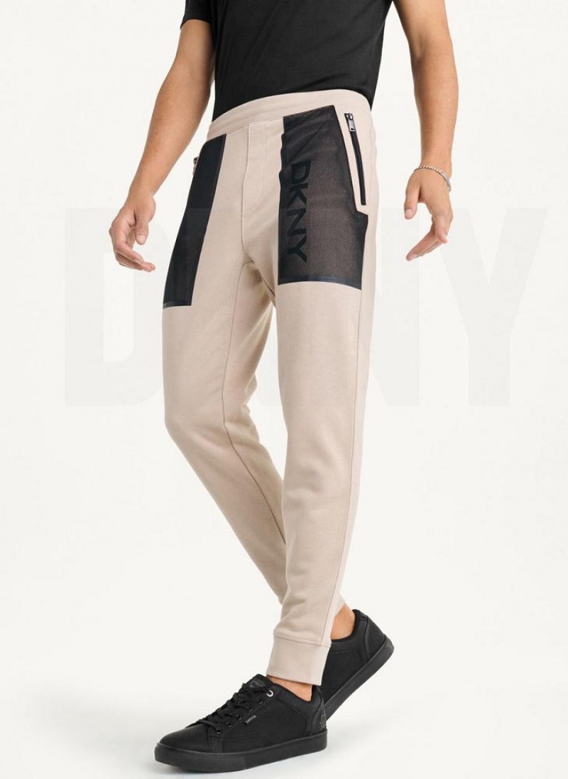 Khaki DKNY Mesh Pocket Logo Men's Pants | USA-D0216