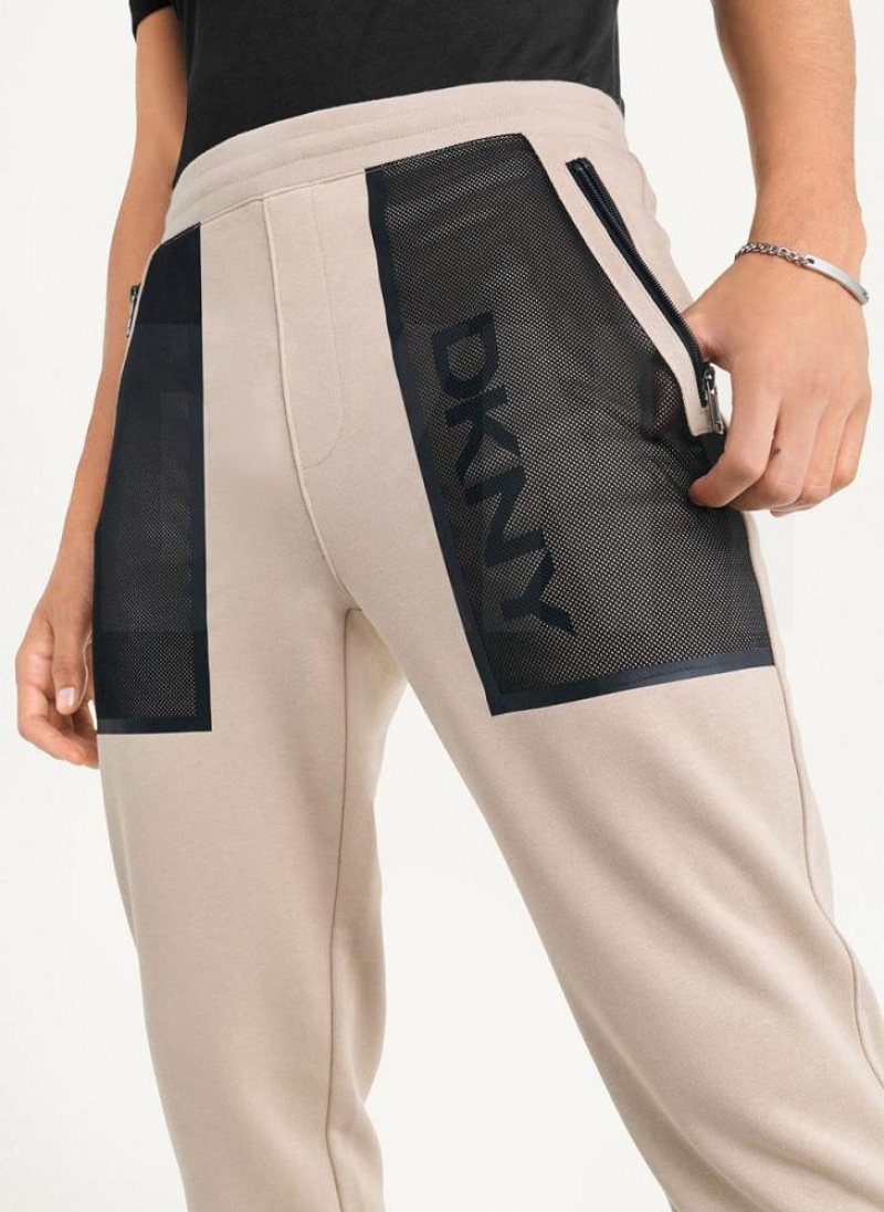 Khaki DKNY Mesh Pocket Logo Men\'s Pants | USA-D0216