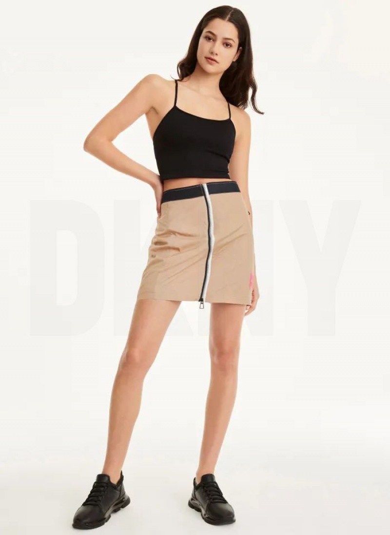 Khaki DKNY Mini Rip-Stop With Jersey Lining Women's Skirts | USA-D1976